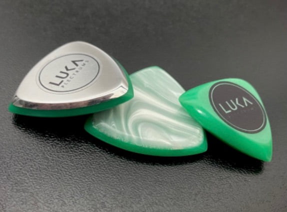 A custom three-pick lineup each built around a rugged green UHMWPE core.