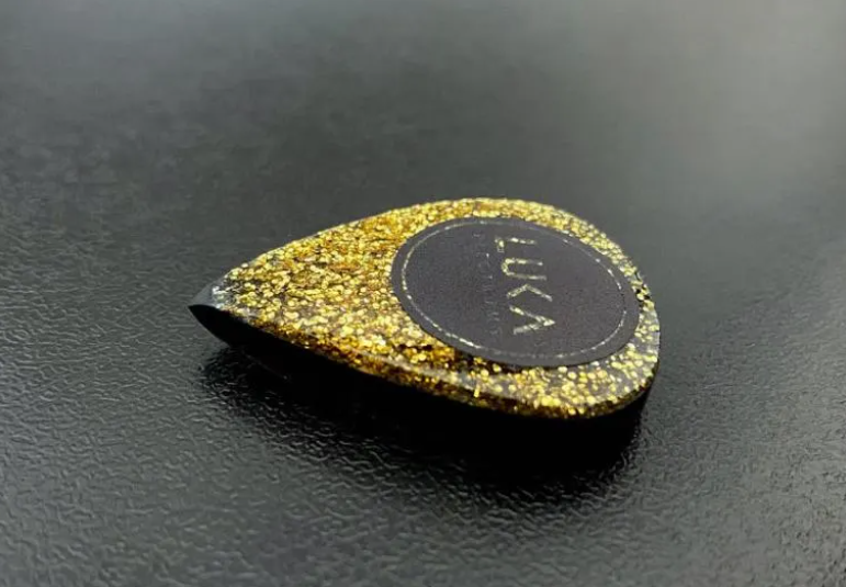 Gold Triple Teardrop Guitar Pick – Kirinite Stardust | PEEK | UHMWPE | Torlon | Ultem Plectrum