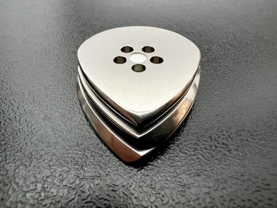 Handmade titanium guitar picks in shape of Jazz
